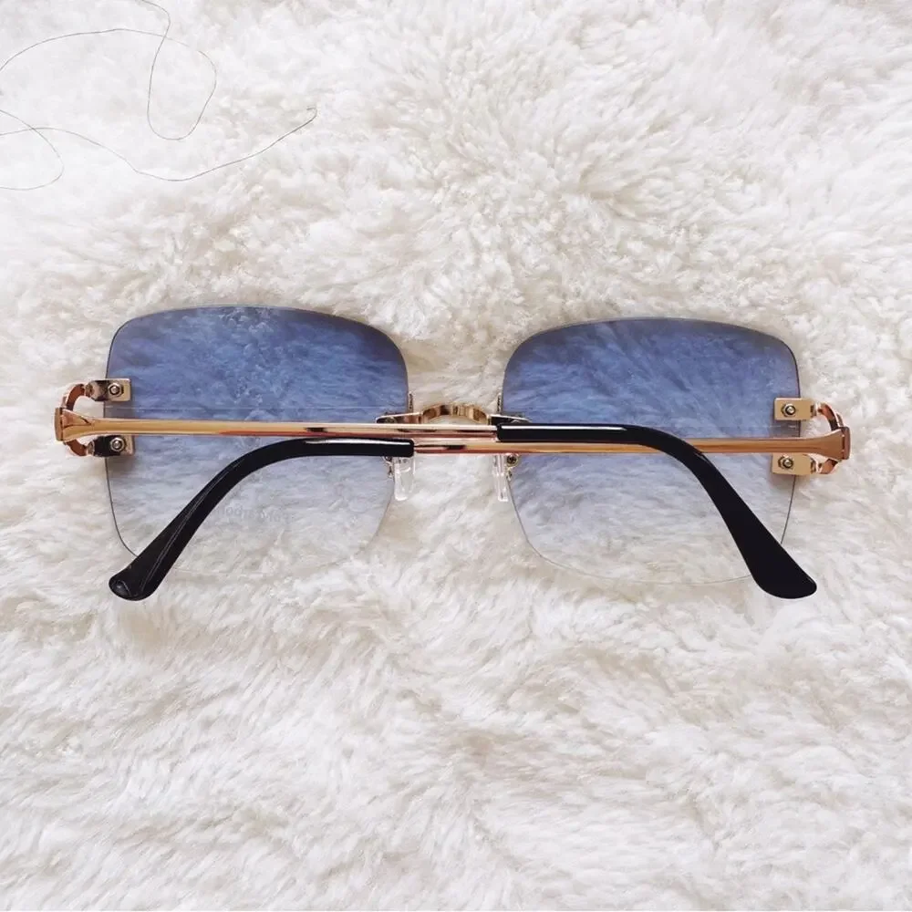 Laurel Clear Blue Rimless Sleek Sunglasses - Picture 11 of 11